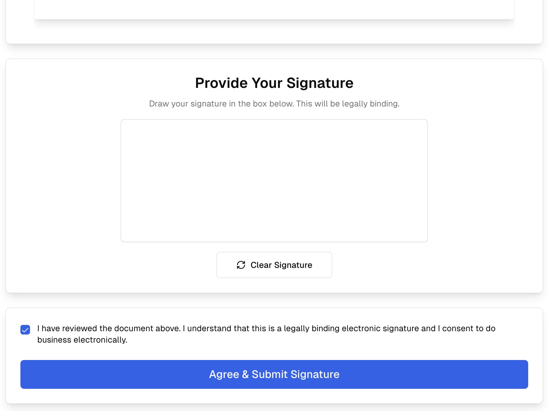 FreelancerOps e-signature interface with proposal review and digital signing capabilities
